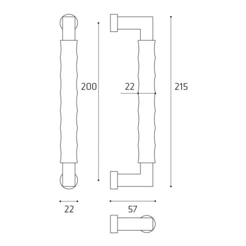 Maniglione per porta Snake Comit singolo 215 mm disegno