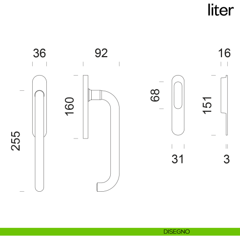 Maniglione per alzante scorrevole Liter dnd Handles singolo disegno