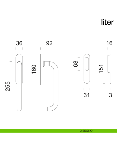 Maniglione per alzante scorrevole Liter dnd Handles singolo disegno