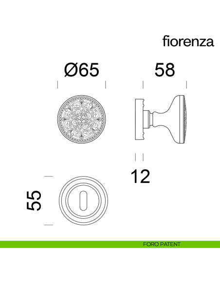 Pomello per porta Fiorenza girevole dnd foro patent