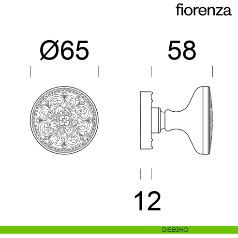 Pomello per porta Fiorenza fisso dnd disegno
