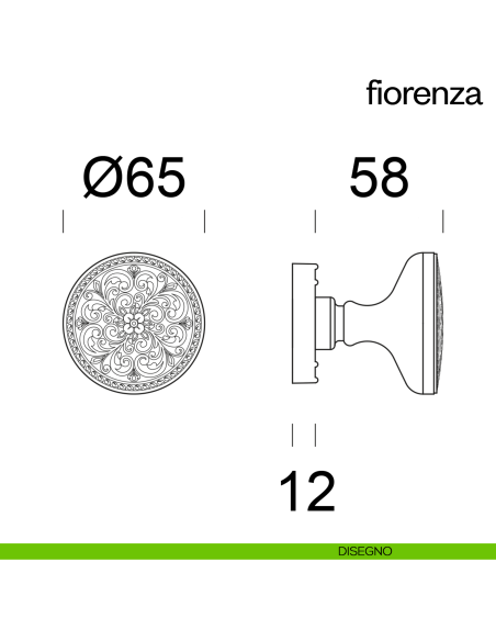 Pomello per porta Fiorenza fisso dnd disegno
