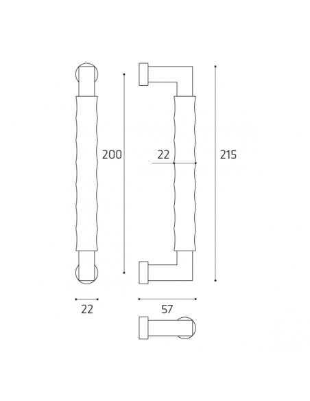 Maniglione per porta Snake Comit accoppiato 215 mm disegno