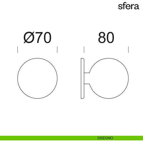 Pomello per porta Sfera ø70 fisso non passante dnd handles disegno