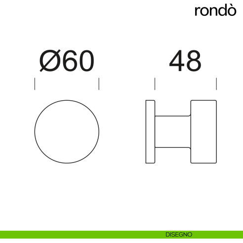 Pomello per porta Rondò fisso dnd handles diametro 60 mm disegno