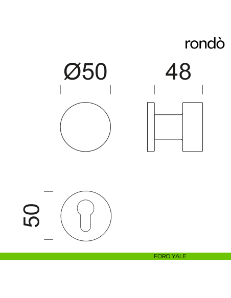 Pomello per porta Rondò girevole dnd Handles diametro 50 mm foro yale