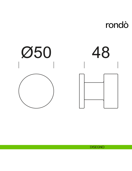 Pomello per porta Rondò fisso dnd handles diametro 50 mm disegno