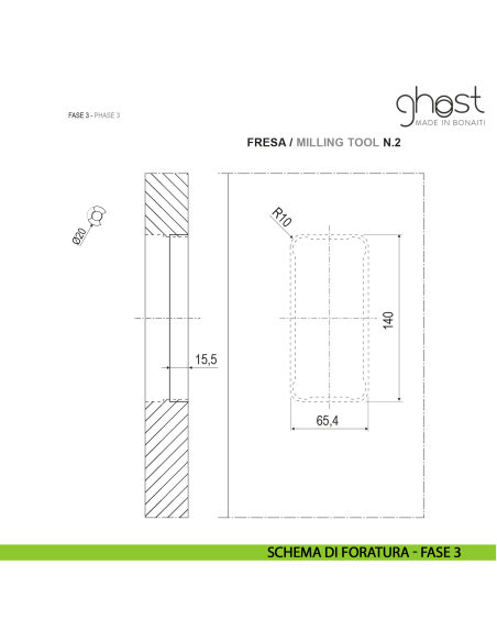 Maniglia invisibile Ghost Bonaiti passage con contropiastra per porta in legno 310-GF42 - disegno fase 3