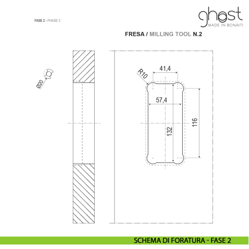 Maniglia invisibile Ghost Bonaiti passage con contropiastra per profilo in alluminio 310-GAL3 - disegno fase 2