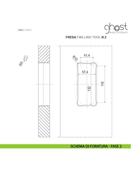 Maniglia invisibile Ghost Bonaiti passage con contropiastra per profilo in alluminio 310-GAL3 - disegno fase 2