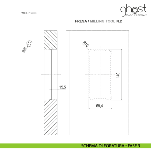 Maniglia invisibile Ghost Bonaiti passage con contropiastra per profilo in alluminio 310-GAL3 - disegno fase 3