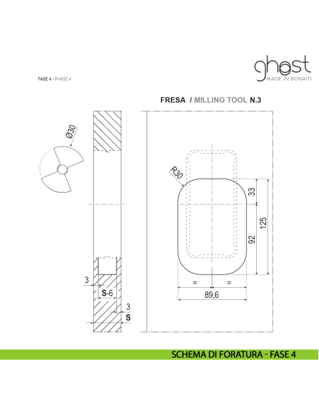 Maniglia invisibile Ghost Bonaiti passage con contropiastra per profilo in alluminio 310-GAL3 - disegno fase 4