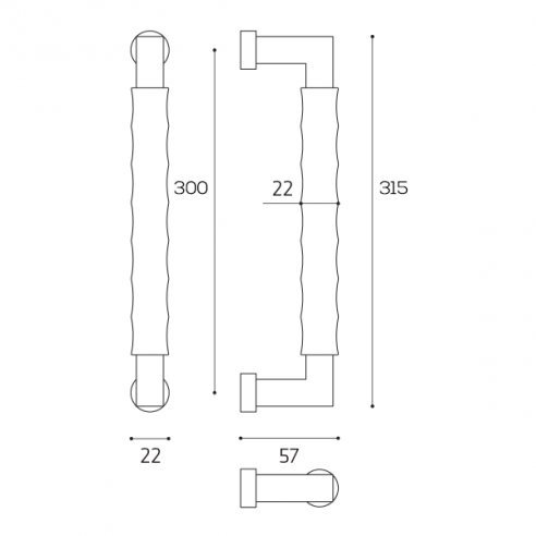 Maniglione per porta Snake Comit accoppiato 315 mm disegno
