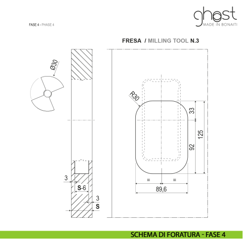 Maniglia invisibile Ghost Bonaiti privacy bagno con contropiastra per porta in legno 311-GF42 - disegno fase 4