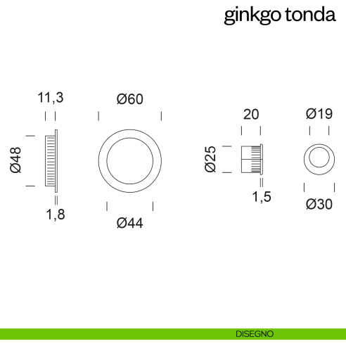 Maniglia incasso Ginkgo Tonda cieca dnd disegno