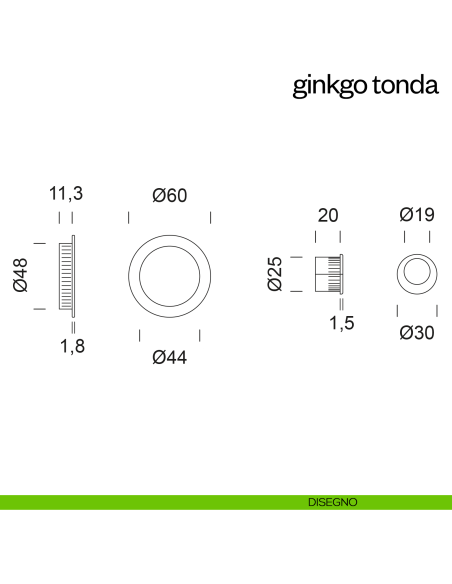 Maniglia incasso Ginkgo Tonda cieca dnd disegno