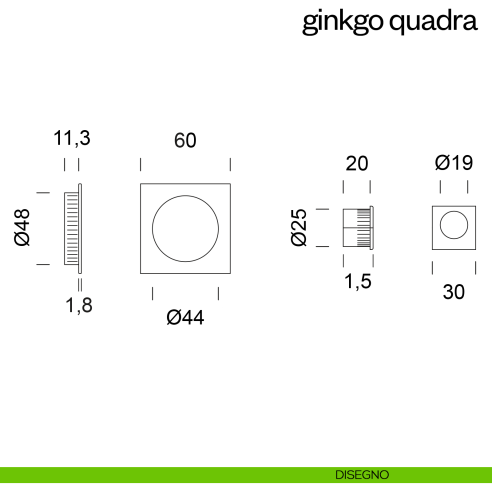 Maniglia incasso Ginkgo Quadra cieca dnd disegno