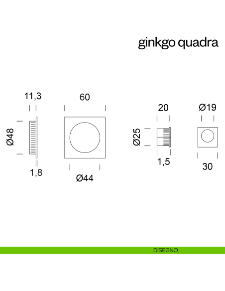 Maniglia incasso Ginkgo Quadra cieca dnd disegno