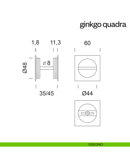 Maniglia incasso Ginkgo Quadra con nottolino dnd disegno