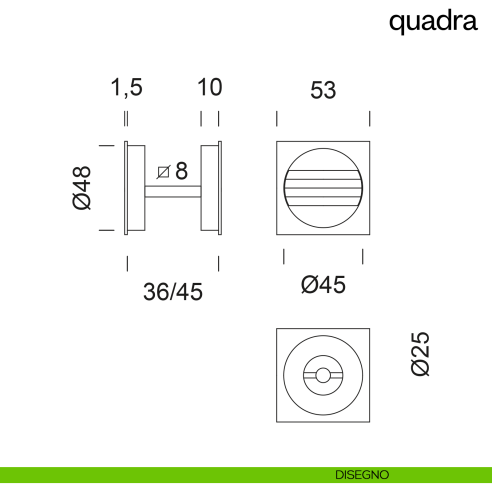 Maniglia incasso Quadra con nottolino dnd disegno