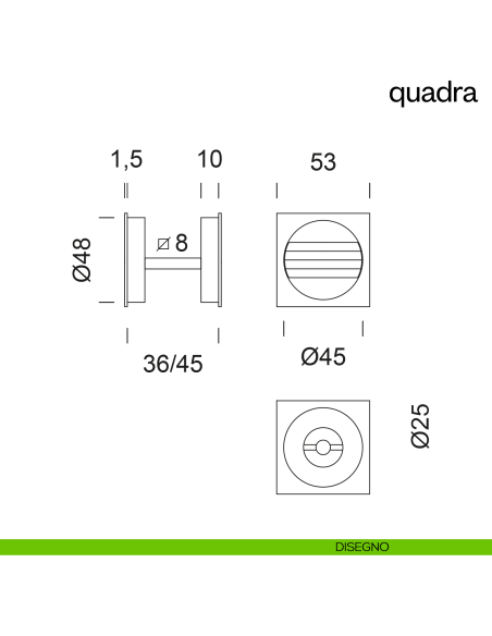 Maniglia incasso Quadra con nottolino dnd disegno