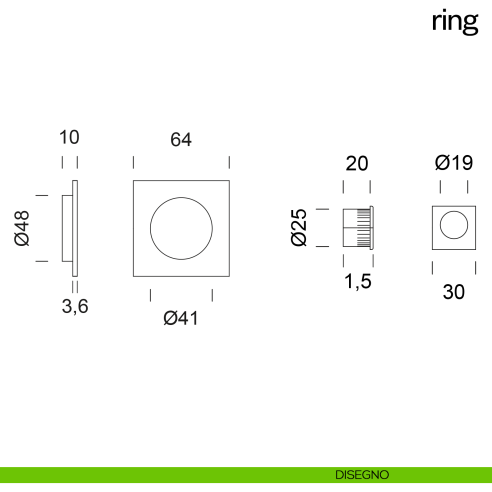 Maniglia incasso quadrata Ring cieca dnd disegno