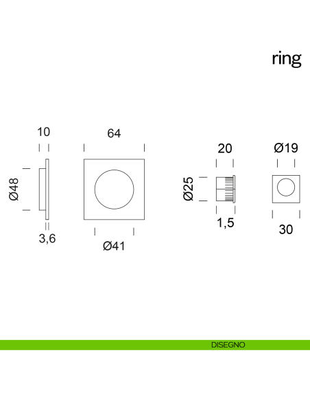 Maniglia incasso quadrata Ring cieca dnd disegno