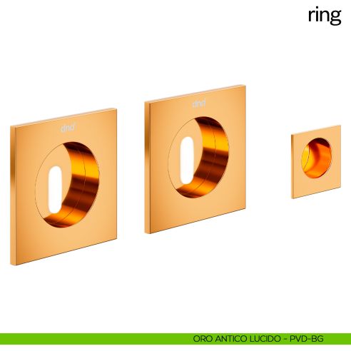 Maniglia incasso quadrata Ring con foro chiave e serratura dnd oro antico lucido