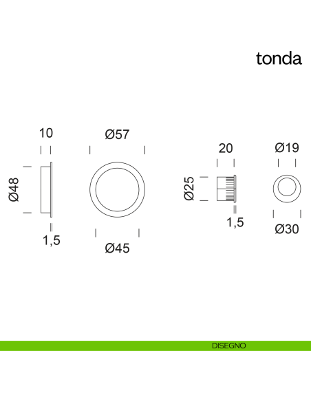 Maniglia incasso Tonda cieca dnd disegno