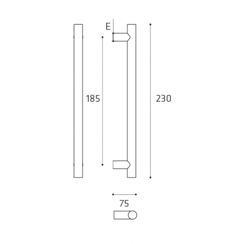 Maniglione per porta Verona Comit singolo 230 mm disegno
