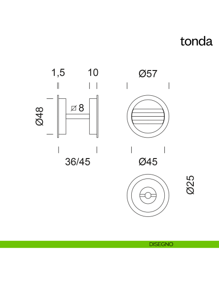 Maniglia incasso Tonda con nottolino dnd disegno