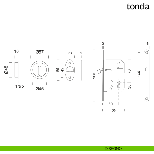 Maniglia incasso Tonda con foro chiave e serratura dnd