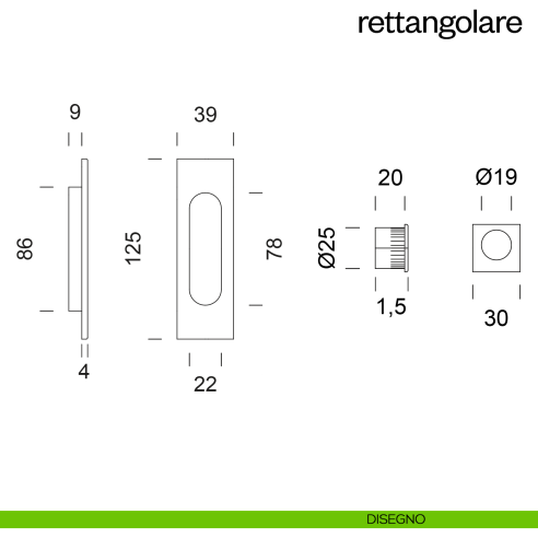 Maniglia incasso Rettangolare cieca dnd disegno