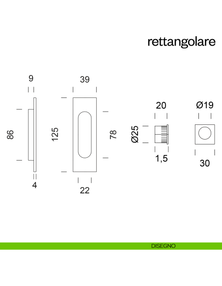 Maniglia incasso Rettangolare cieca dnd disegno