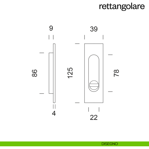 Maniglia incasso Rettangolare con nottolino dnd disegno