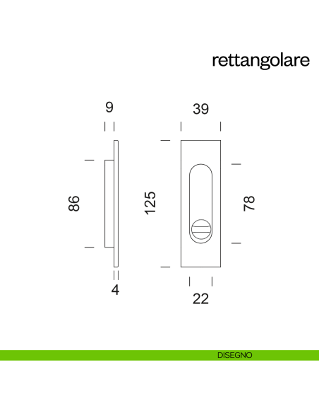 Maniglia incasso Rettangolare con nottolino dnd disegno