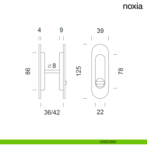 Maniglia incasso Noxia con nottolino dnd disegno
