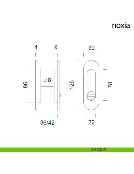 Maniglia incasso Noxia con nottolino dnd disegno