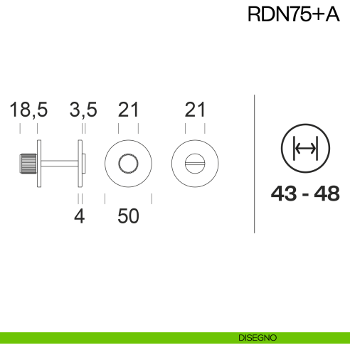 Nottolino per porta RDN75 dnd Handles disegno