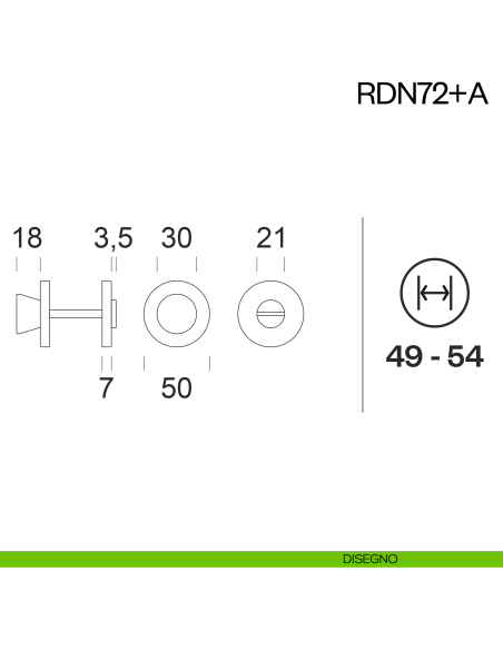 Nottolino per porta RDN72 dnd Handles disegno