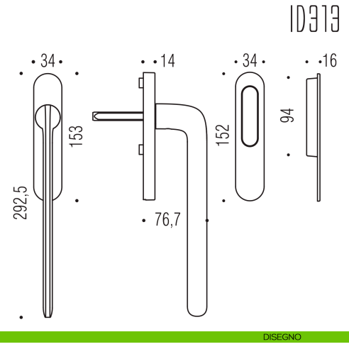Maniglione per alzante scorrevole ID313 singolo Colombo Design disegno