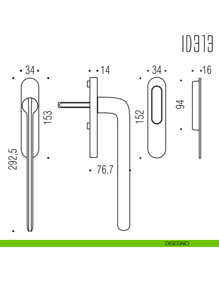 Maniglione per alzante scorrevole ID313 singolo Colombo Design disegno