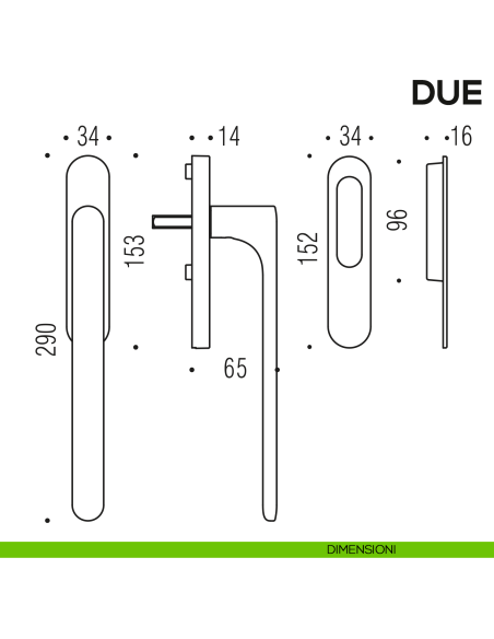Maniglione per alzante scorrevole Due Colombo Design singolo Mood Collection disegno