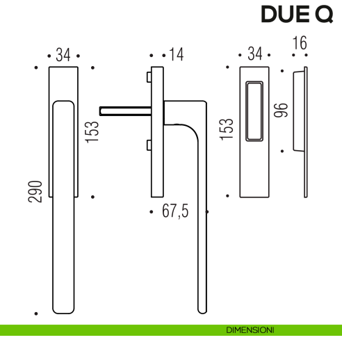 Maniglione per alzante scorrevole Due Q Colombo Design singolo Mood Collection disegno