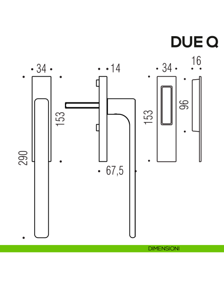 Maniglione per alzante scorrevole Due Q Colombo Design singolo Mood Collection disegno
