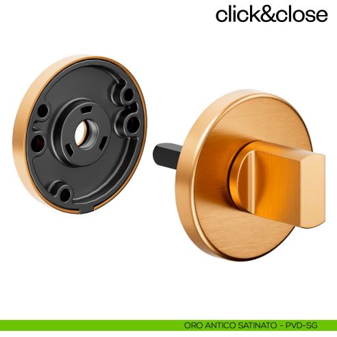 Sistema Click & Close Dnd con chiave magnetica e bocchetta tonda oro antico satinato