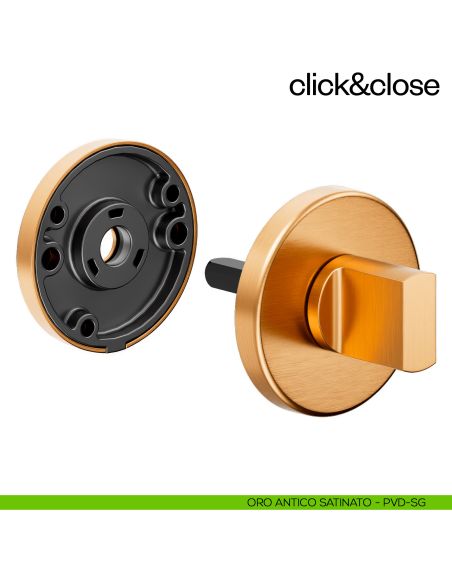 Sistema Click & Close Dnd con chiave magnetica e bocchetta tonda oro antico satinato
