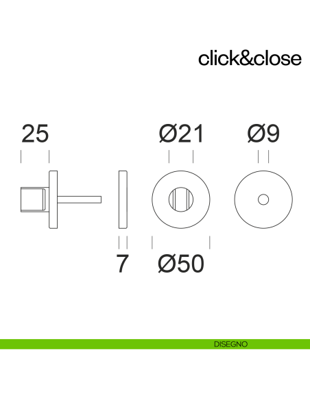 Sistema Click & Close Dnd con chiave magnetica e bocchetta tonda disegno