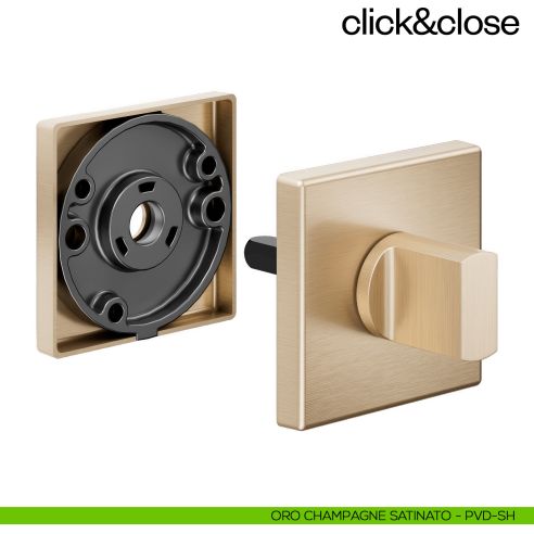 Sistema Click & Close Dnd con chiave magnetica e bocchetta quadra oro champagne satinato