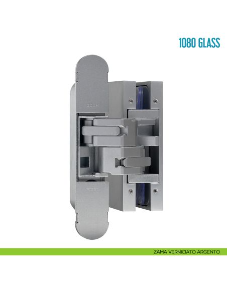 Cerniera a scomparsa per porta in vetro Ceam 1080 Glass - zama verniciato argento